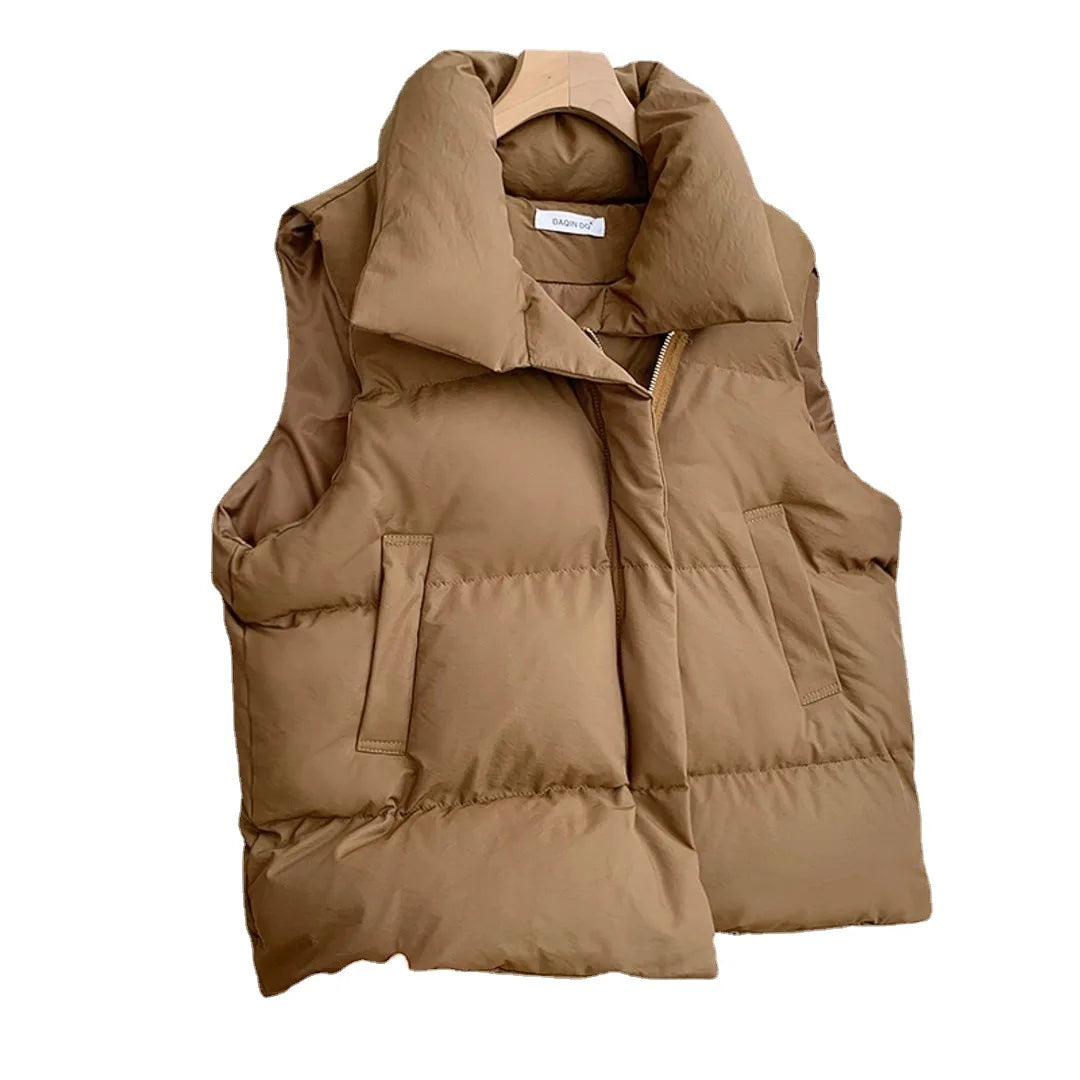 Women Fashion Autumn New 2024 Stand Collar Elegant Down Coats Warm Outerwear Casual Belt Sleeveless Winter Women Vests Jackets - Matrix Studios