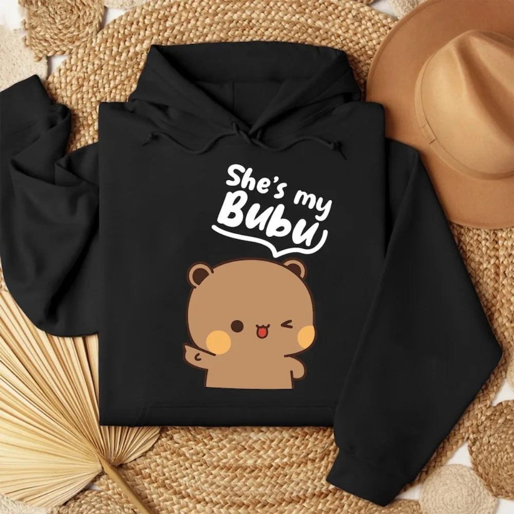 Bubu Dudu Bear Couple Hoodies Matching His and Hers Outfit Casual Cute Couple Outfits Fall Winter Men Women Daily Life Apparel - Matrix Studios