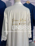 Bridesmaid Lace Robes Bridal Party Wedding Dressing Gown Kimono For Women Peignoirs Peignoir Champagne Bathrobes Novia Gown 2022 - Matrix-studios.com