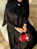 Fashionable Arabic Women's Long-Sleeved Loose-Fitting Printed Elegant Abaya with a Headscarf Included - Matrix-studios.com