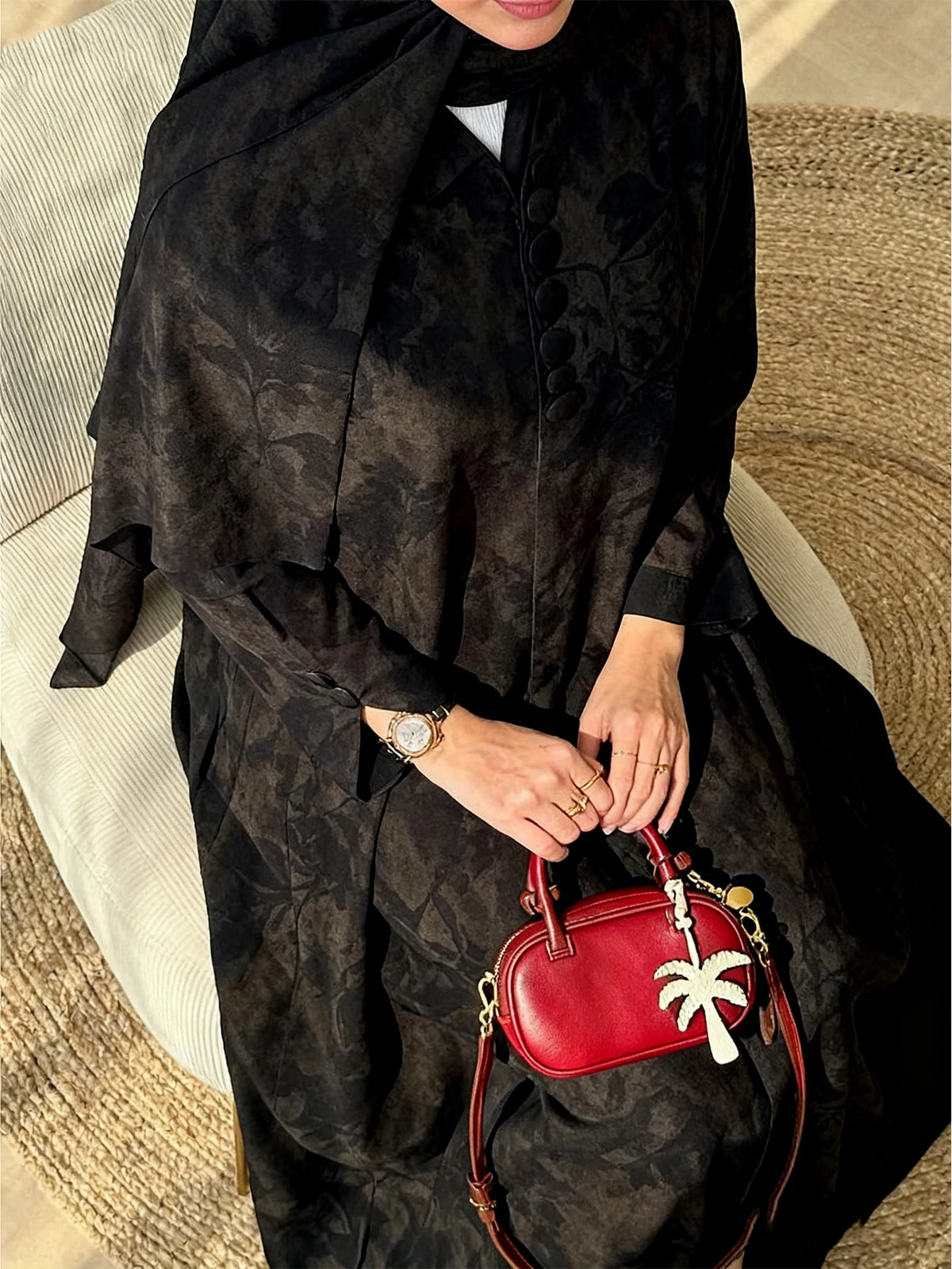 Fashionable Arabic Women's Long-Sleeved Loose-Fitting Printed Elegant Abaya with a Headscarf Included - Matrix-studios.com