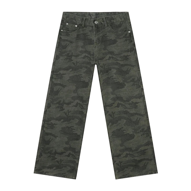 PFNW American 2025 New Tide Camouflage Jeans Men's Ins Loose Straight Wide Leg Casual Denim Pants Loose Male Trousers 12C2036 - Matrix Studios
