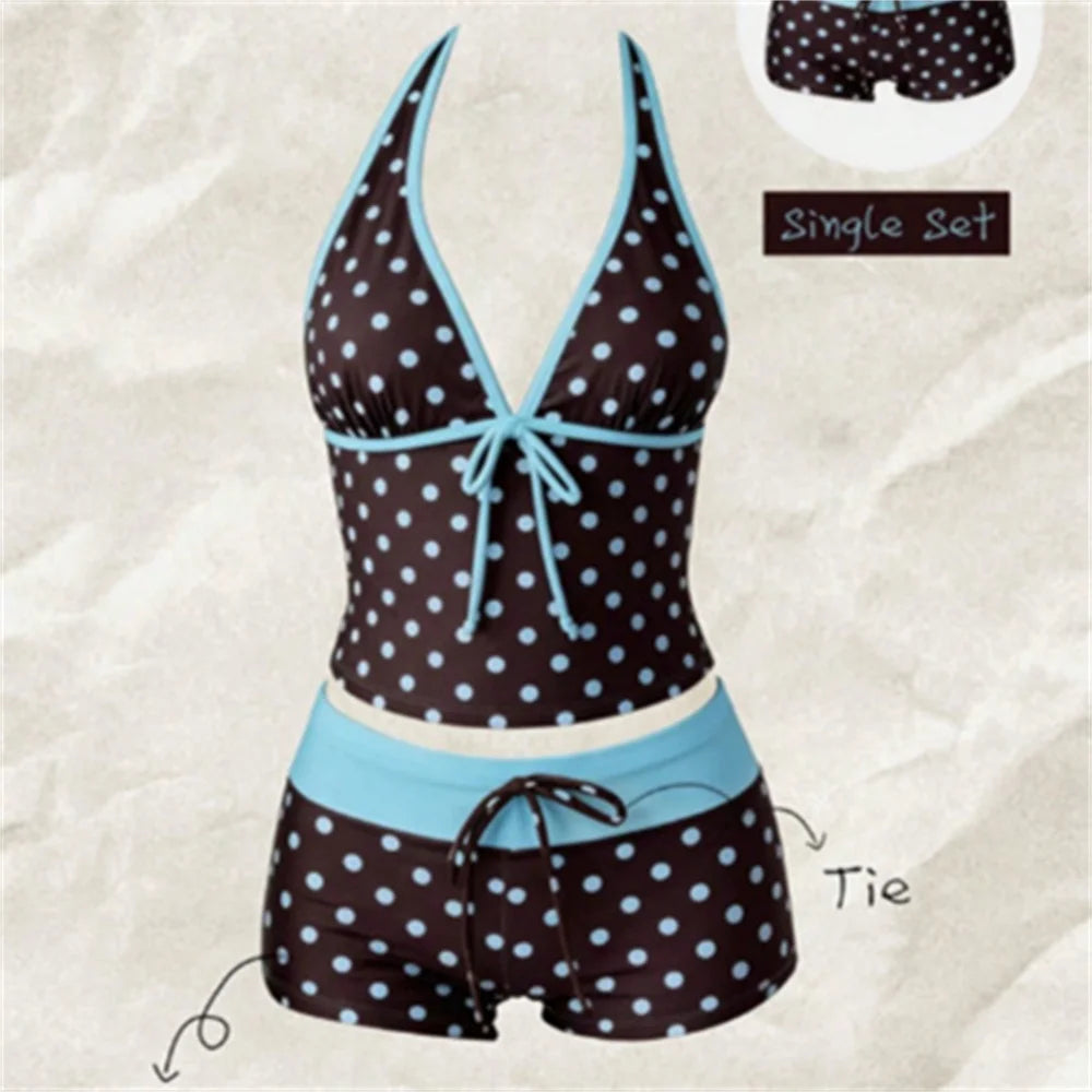Kawaii Pink Dot Bikini Shorts Bowknot Halter Backless Swimsuit Deep V Swimwear Women's Bikinis and Tankinis Vacation Outfit Sets - Matrix-studios.com