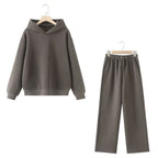 HH Women Solid Casual Sweatshirt Pant Suit Long Sleeve Hooded Fleece Pullover Coat Loose Straight Trousers Office Lady Sets - Matrix-studios.com
