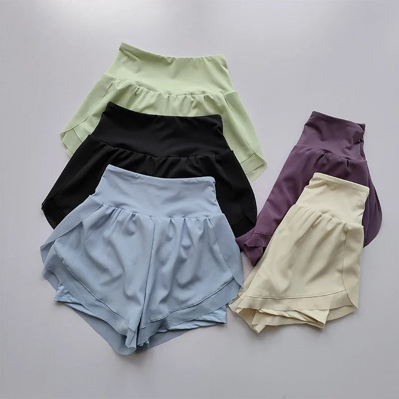 Summer Women's High-Waisted Sports Shorts Mesh Breathable Double-Layer Quick-Dry Gym Fitness Running Cycling Yoga Shorts - Matrix Studios