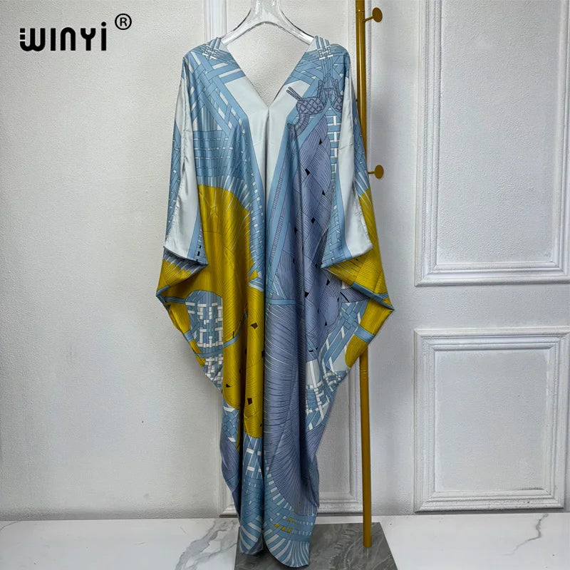 WINYI summer kaftan kuwait Women Boho print Beach Maxi Dress abaya dubai luxury abaya muslim woman dubai Fashion evening dress - Matrix-studios.com