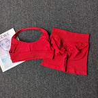2PCs Peach High Waist Belly Hip Lifting Sports Bras Shorts Suit Gathering Shock-proof Neck Halter Yoga Suit Running Fitness Set - Matrix-studios.com