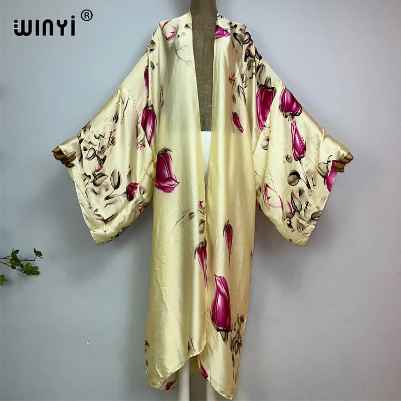 WINYI Summer New Fashion Print Women Cardigan Loose Long Dress Elegant Party Boho Maxi Beach Holiday Cover Up Kimonos Kaftan - Matrix Studios
