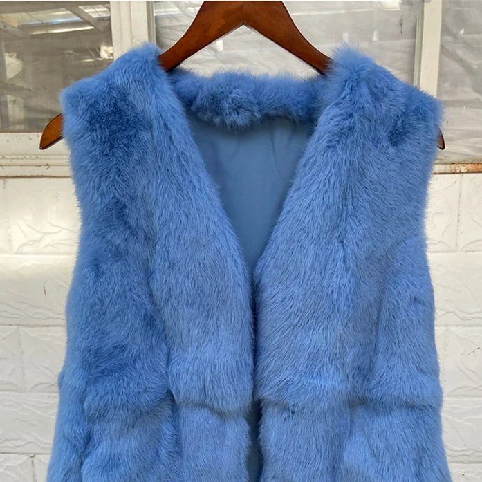 Fancy Rani Real Rabbit Fur Vest Short Natural Jacket For Women Fashion Leather Autumn Winter Spring Outwear High Quality - Matrix Studios