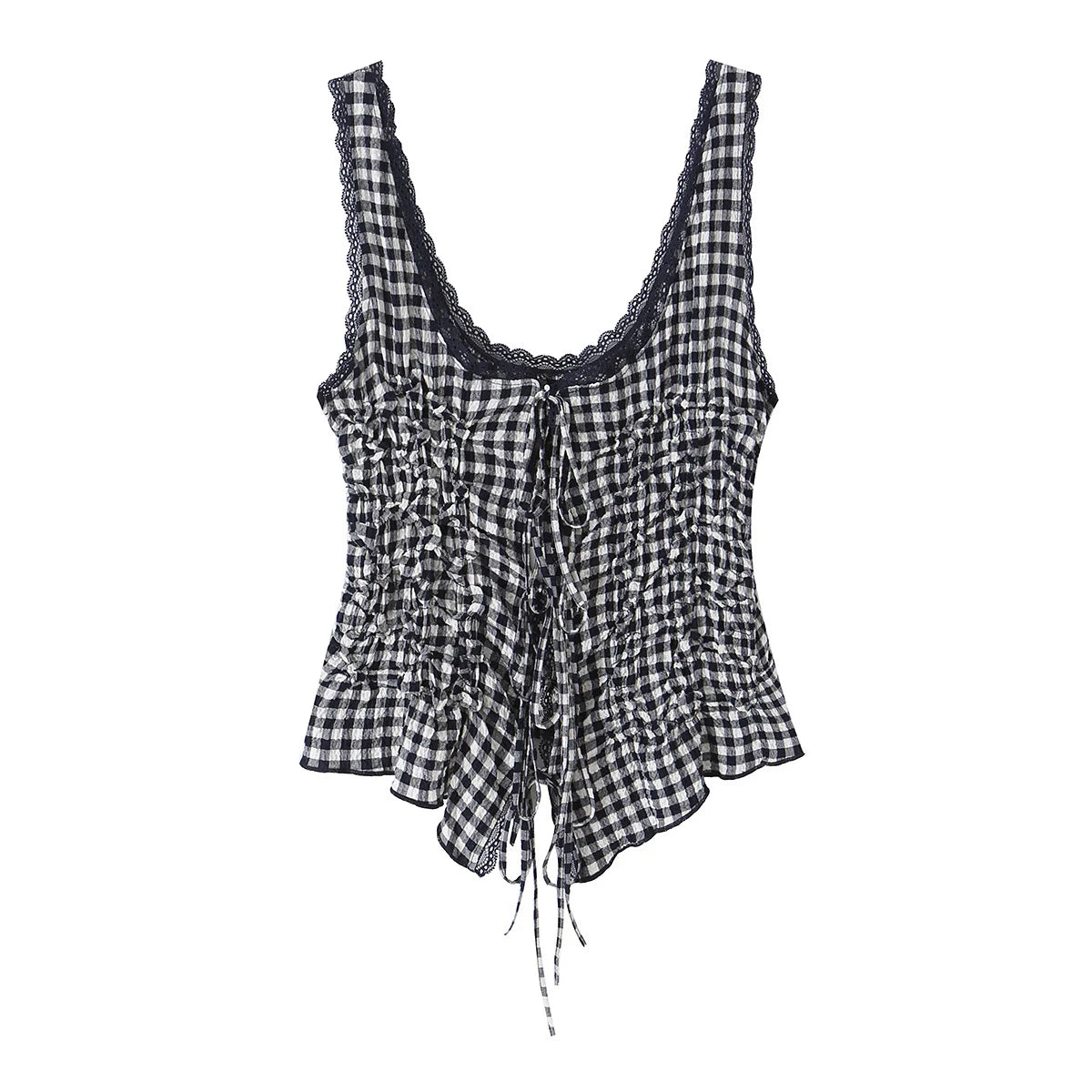 DUOPERI Women Y2K Fashion Solid Pleated Lace Up Slim Fitting Camisole Straps V-Neck Female Chic Lady Casual Tank Tops - Matrix-studios.com