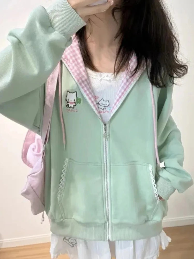 Y2k Kawaii Japanese Cartoon Long Sleeve Zipper Hooded Sweatshirts Subculture Loose Casual Hoodies Women Tops 2000s Vintage Chic - Matrix Studios