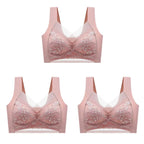 3Pcs Women Lace Bra Perspective Push Up Ice Silk Deep V Bralette Bra Sexy Lingerie Tops Plus Size Cup Mom's underwear L-5XL - Matrix Studios