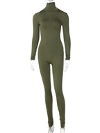 Hugcitar Long Sleeve Solid Turtleneck Skinny Bodycon Jumpsuit Autumn Winter Women Fashion Streetwear Casual Romper - Matrix Studios
