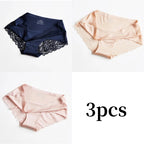 3pcs Lace Women's Panties French Seamless Underwear Female Ice Silk Briefs Solid Color Breathable Underpants Lingerie - Matrix Studios