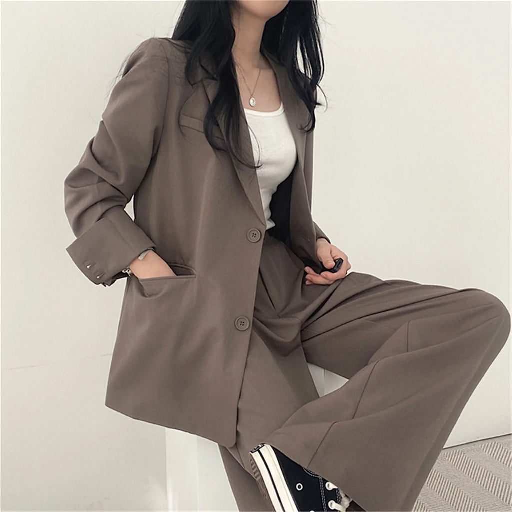 2026 Spring New Women's Clothing Suit Jacket Casual Pants Set Wide Leg Suit Pants Elegant Office Lady Business Suit Set Blazers - Matrix-studios.com