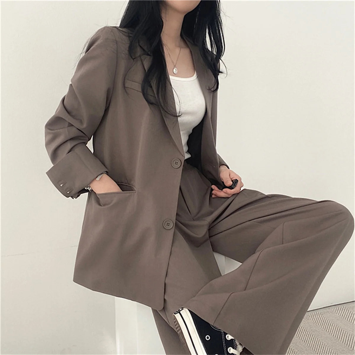 2026 Spring New Women's Clothing Suit Jacket Casual Pants Set Wide Leg Suit Pants Elegant Office Lady Business Suit Set Blazers - Matrix-studios.com