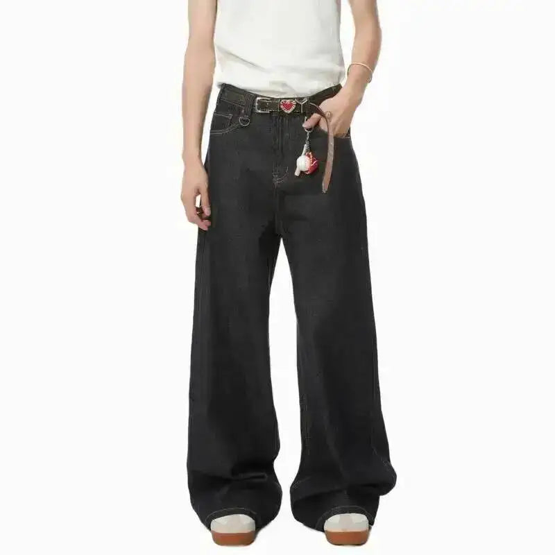 IEFB Men's Straight Denim Pants New Cleanfit Solid Color Korean Version Wide Leg Versatile Casual Jeans Trend New Autumn  9C1519 - Matrix Studios