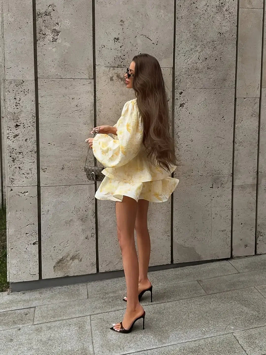 Women Floral Print Mini Dress V-neck Balloon Sleeve Keyhole Detail Tiered Ruffle Hem Dresses 2026 New Summer Holiday Party Gowns - Matrix-studios.com