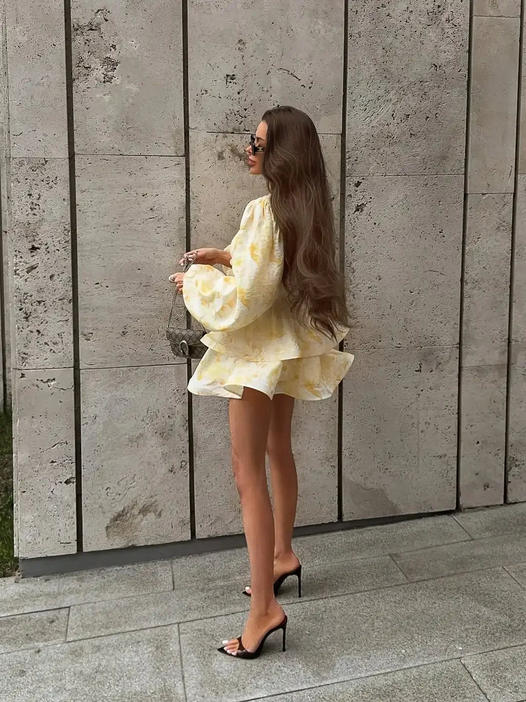 Women Floral Print Mini Dress V-neck Balloon Sleeve Keyhole Detail Tiered Ruffle Hem Dresses 2026 New Summer Holiday Party Gowns - Matrix-studios.com