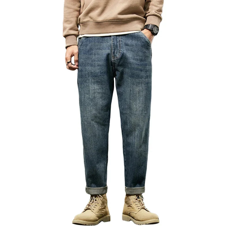 2025 Autumn and Winter New Loose and Versatile Harem Pants Retro Simple Fashion Solid Color Comfortable Versatile Jeans for Men - Matrix Studios