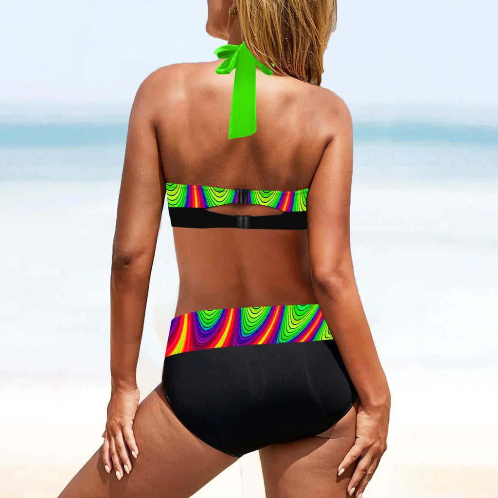 Women High Waisted Two Pieces Set Swimsuit Summer Beach Tankini Swimwear Bathing Suit Two Pieces Bikini Set Swimsuits Beachwear - Matrix-studios.com