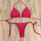 Women Tie Sexy Thong Bikini Set Side Swimsuit Bandage Style Brazilian Swimwear Split Strap Adjustable Solid Female Swimsuit Set - Matrix-studios.com