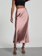 21 Colors New 2026 Women's Elegant High Waist Satin Long Skirts Female Summer Solid Color Faldas - Matrix-studios.com