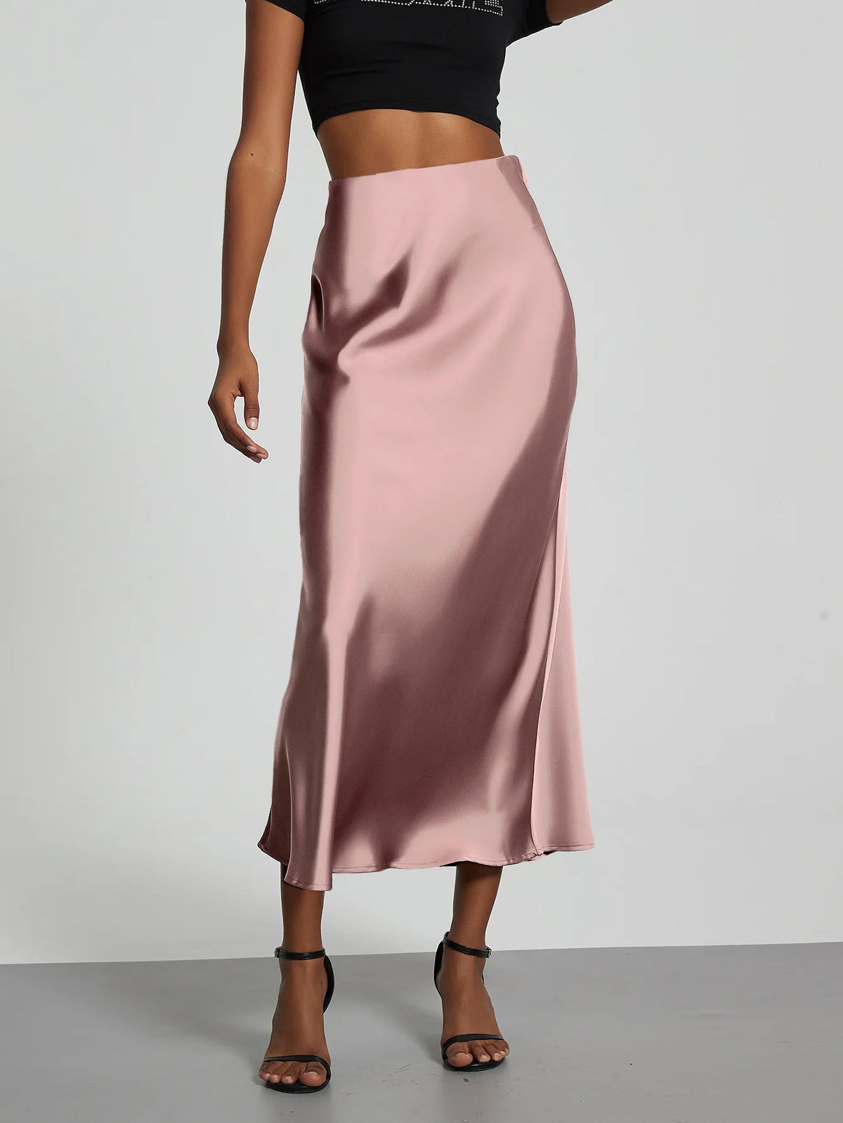 21 Colors New 2026 Women's Elegant High Waist Satin Long Skirts Female Summer Solid Color Faldas - Matrix-studios.com