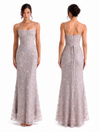 Women Floral Embroidery Sequin Mermaid Prom Dress, Spaghetti Strap Corset Bodycon Long Evening Gown for Wedding Guest Formal Party - Matrix-studios.com