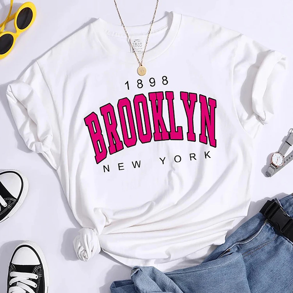 2024 New Summer Women T Shirt 1898 Brooklyn New York Print Short Sleeve T-Shirts Warm Casual Streetwear Hip Hop Y2k Clothes Tops - Matrix-studios.com