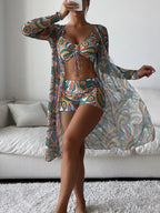3 Pieces Sexy Print Bikini 2026 Women High Waist Swimsuit & Kimono Swimwear Female Lady Bathing Suit Swimming Summer Beachwear - Matrix-studios.com
