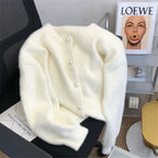 Imitation Mink Sweater Cardigan Women Korean Slim Plush Knit O-neck Short Tops Casual Knitwear Gilet Jackets Soft Malhas Coats - Matrix Studios