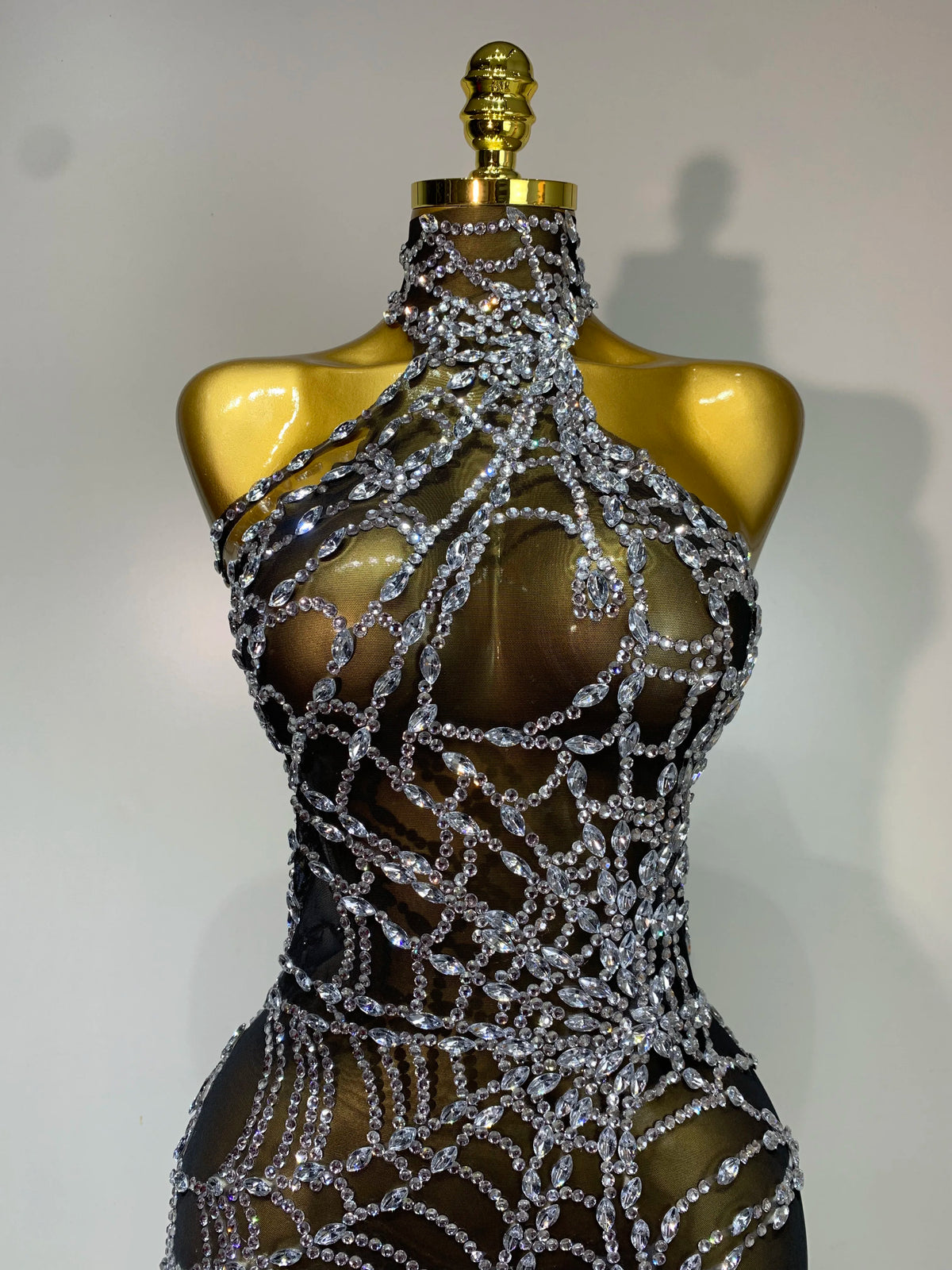 STOCK Sparkly Diamond Women Sexy Mesh Jumpsuit Nightclub Bar Party Show Gogo Dancer Clothing Drag Queen Outfit Stage Costume - Matrix Studios