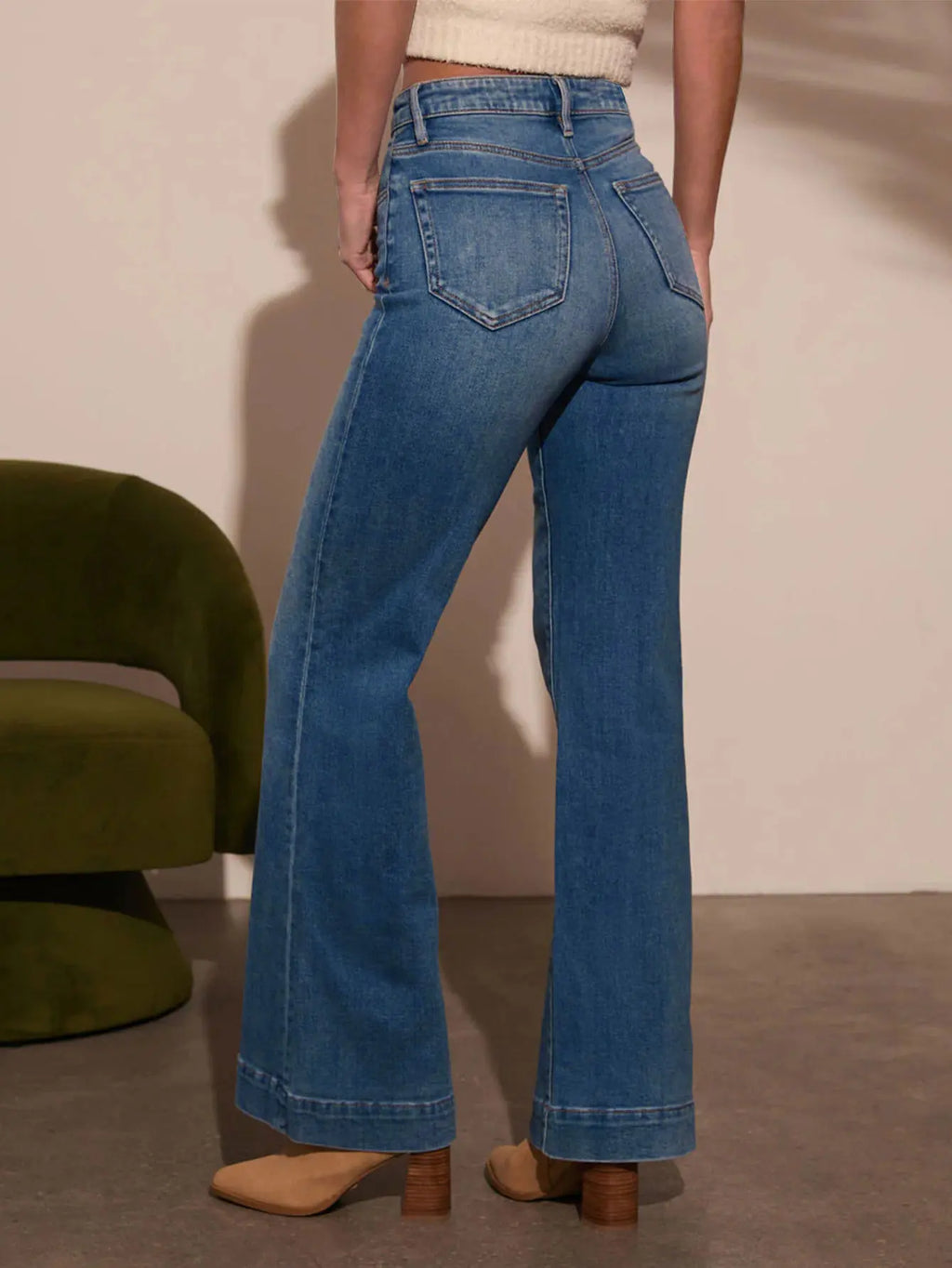 Autumn new women's dark blue high waist straight jeans slim fit wide leg version stretch denim fabric elegant intellectual jeans - Matrix-studios.com