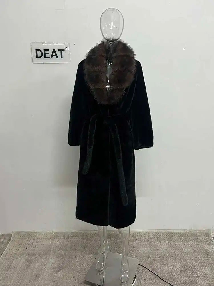 DEAT Fashion Women's Imitation Mink Fur Coat Fur Collar Loose Long Sleeves Thick Warm Overcoat Winter 2024 New tide 7AB6171 - Matrix Studios