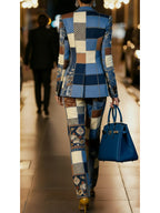 Women's Three Piece Patchwork Printed Lapel Blazer Vest Wide Leg Pants For Business Dinner Street Fashion Occasions - Matrix-studios.com