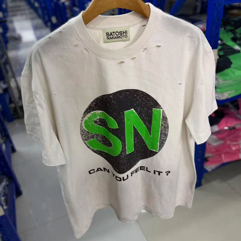 American Style Street Fashion Brand Satoshi Nakamoto Tops New Summer Men's Women's Glittering Rhinestones Short Sleeved - Matrix-studios.com