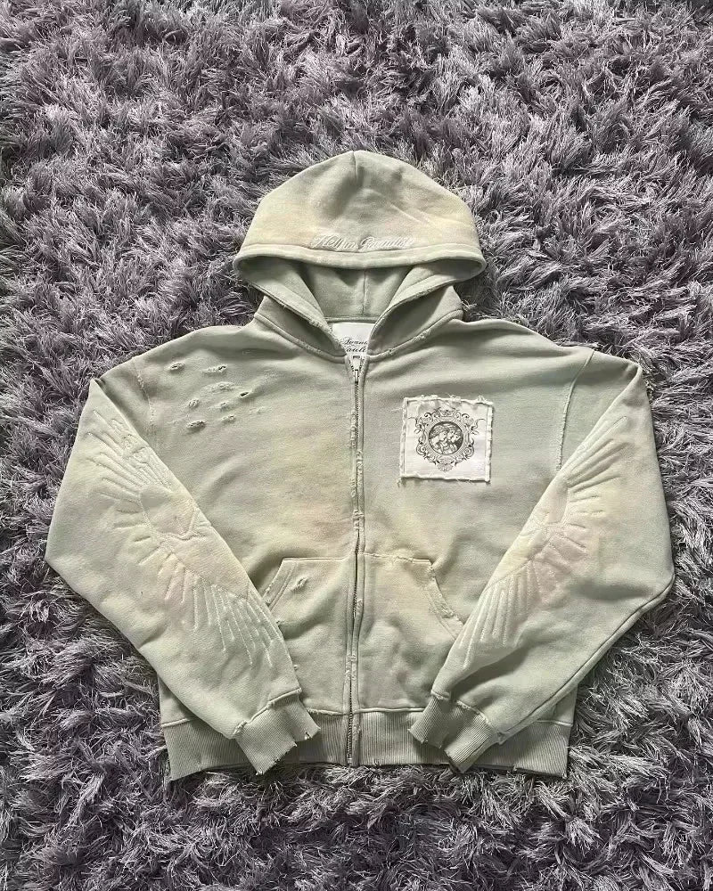 Korean Fashion Simple Gray Double Sided Oversized Zipper Hoodie Women Y2K New Harajuku Gothic Casual Joker Couple Sweatshirt - Matrix Studios