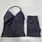 No Logo 2 Pieces Sports Set Women Backless Tank Tops High Waist Scrunch Seamless Shorts Gym Set Sportswear Workout Set Yoga - Matrix-studios.com