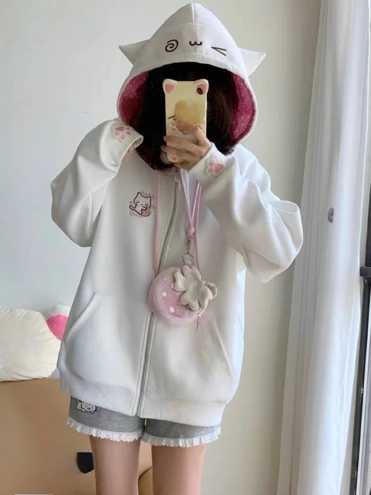 Y2k Kawaii Japanese Cartoon Long Sleeve Zipper Hooded Sweatshirts Subculture Loose Casual Hoodies Women Tops 2000s Vintage Chic - Matrix Studios