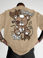 Summer New Men's Fashion Style Teddy Bear Letter Print Comfortable and Breathable Round Neck T-Shirt Outdoor High Street Top - Matrix Studios