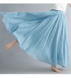 28-Color Mori Girl Literary Cotton Linen Dress Elastic Waist A-line Expansion Skirt Solid Color Ethnic Style Women Long Skirts - Matrix-studios.com
