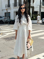 HH Women Tassel Sets White Turn-Down Collar Single-Breasted Shirts+High Waist Zipper A-Line Long Skirts Female Holiday Suit - Matrix-studios.com