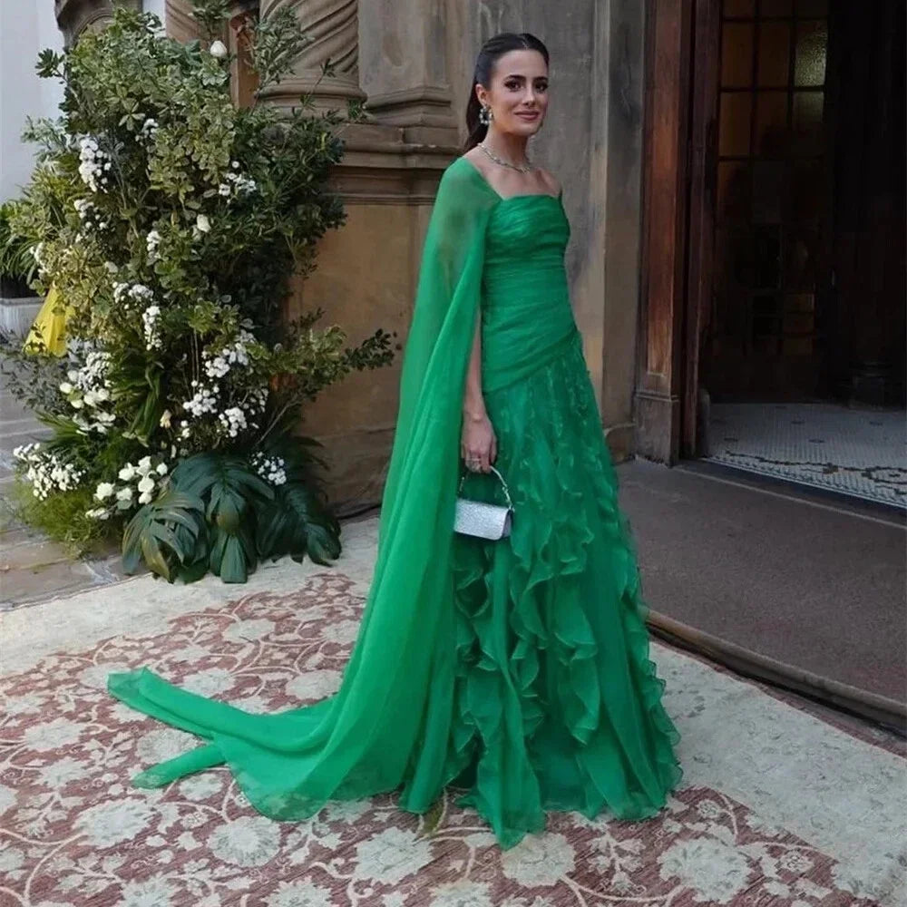 RFYR Ruffles Prom Dress Party Dress Chiffon A Line Evening Dress Detachable Shawl Women Celebrity Gala Dress Vestidos Customized - Matrix-studios.com