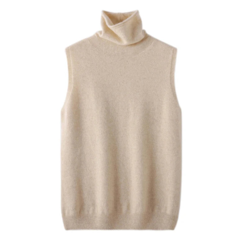 Women 100% Merino Wool Sleeveless Pullovers Turtleneck Sweater Waistcoat Wool Knitwear Spring Autumn Winter Fashion Vest Tops - Matrix Studios