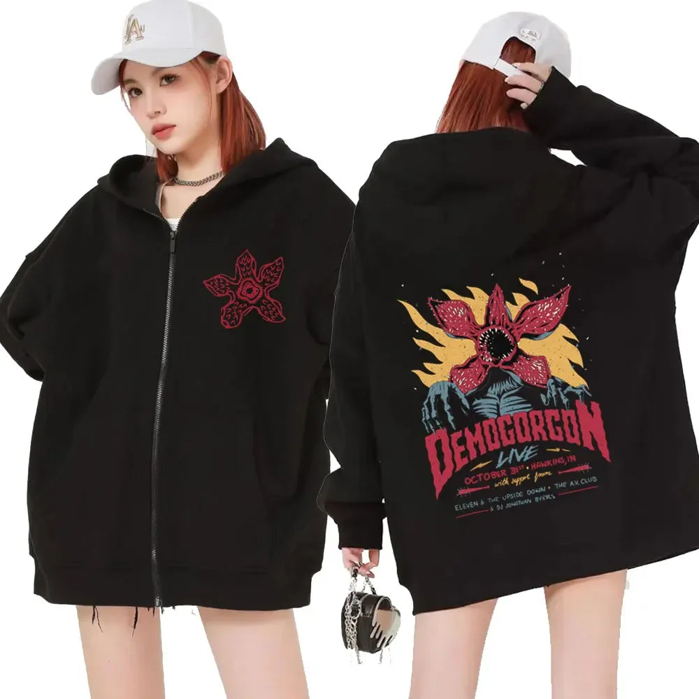 Eddie Munson The Demogorgon Zipper Hoodie Men Women Cannibal Flower Monster Print Cardigan Hooded Sweatshirt Harajuku Streetwear - Matrix Studios