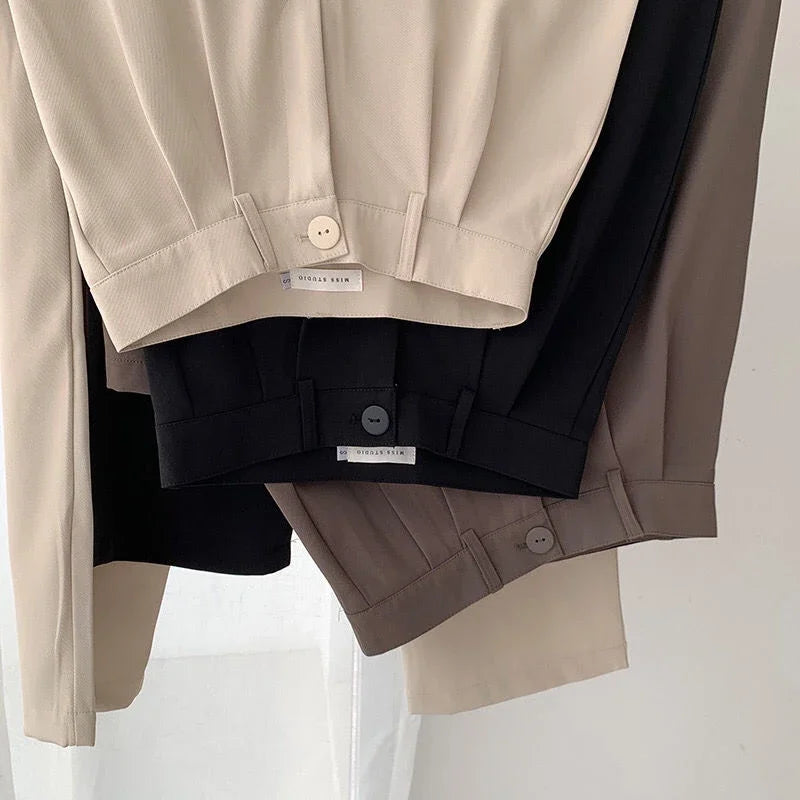 High Waist Women Suit Pants Fall Straight Office Ladies Korean Fashion Trousers Casual Button Loose Female Black Pants New 2024 - Matrix-studios.com