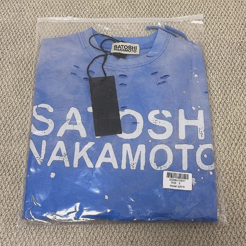 Blue Summer Hiphop Street Distressed Washed Worn Splashed Ink Sleeveless Tshirt SATOSHI Waistcoat Men Women Vest Loose Tank Top - Matrix-studios.com