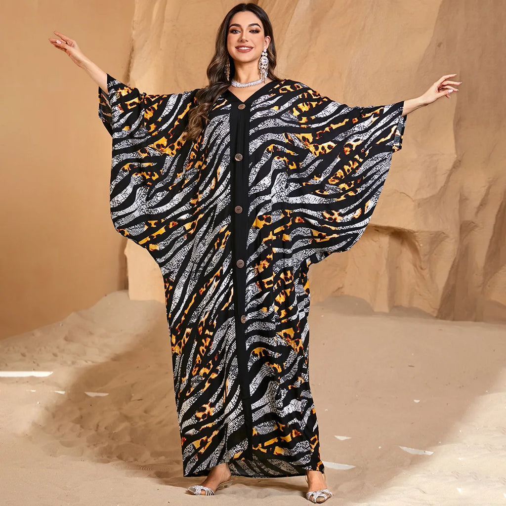 Caftans for Women Plus Size V-Neck Batwing Sleeve Kaftan Dress for Beach Swimwear Cover-Up Loungewear Mumu Dresses - Matrix Studios