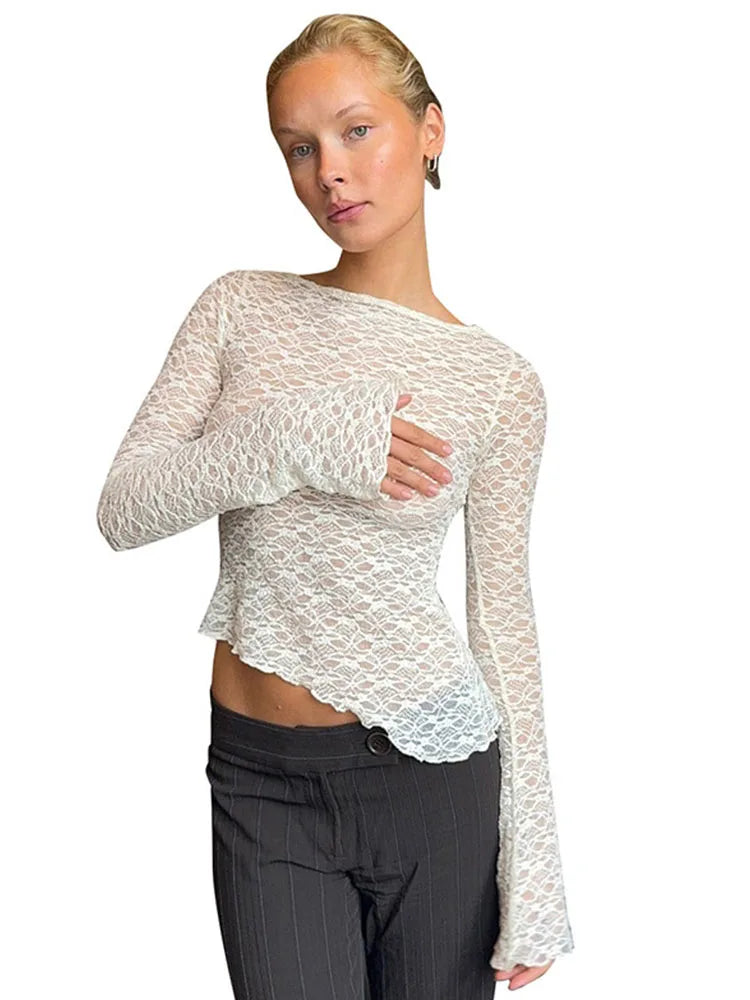 Women's Low-Cut Long Sleeve T-shirt Autumn Sexy Solid Color Streetwear Elegant Casual Slim Fit Versatile Female Tees - Matrix-studios.com